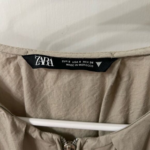 Zara Tan Jumpsuit with Puffed Sleeves and Elastic Waist - Picture 2 of 4